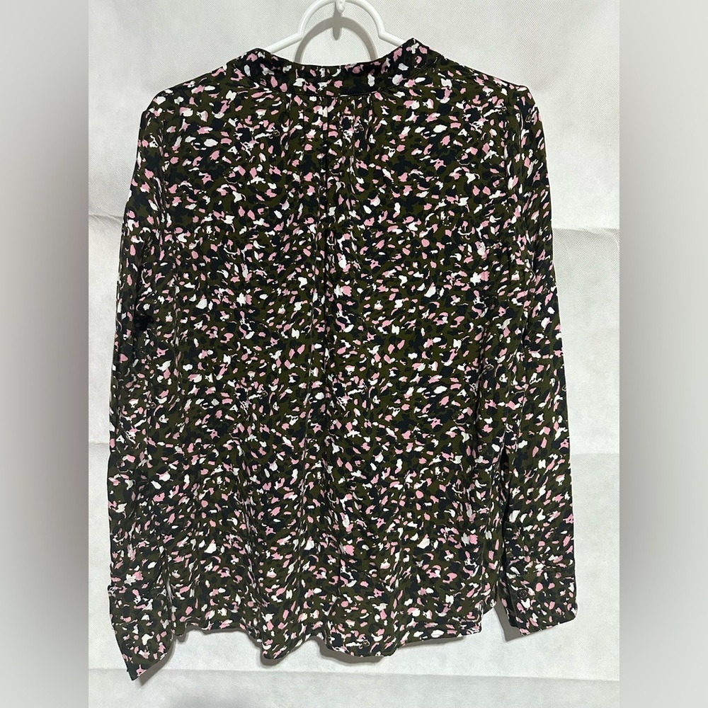 Zadig & Voltaire Tink Leo V Neck Blouse Top Green Black Pink Size Medium EUC! - Picture 2 of 4